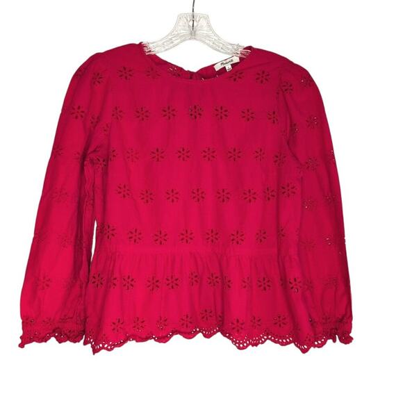 Madewell Red Eyelet Keyhole Peplum Top Women's S - Picture 1 of 7
